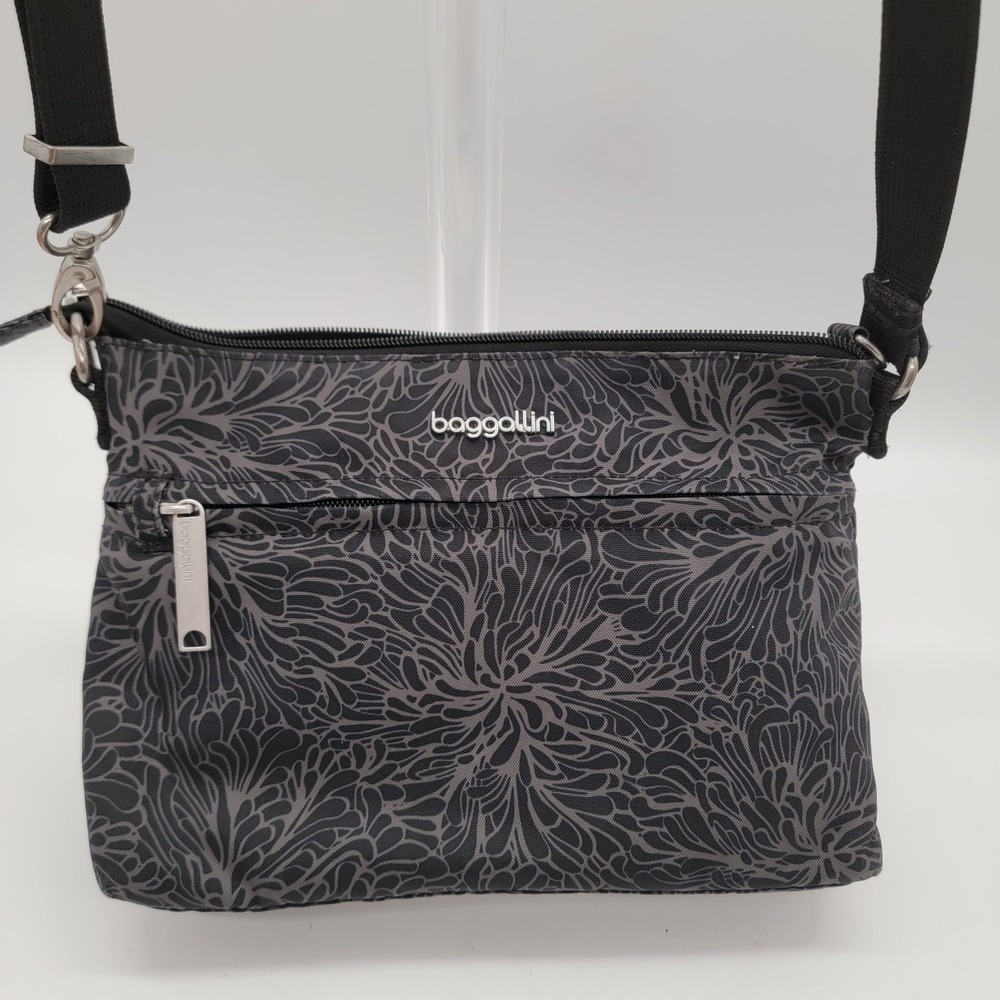 Baggallini Securtex Anti-Theft Memento Crossbody Black Grey Midnight Blossom